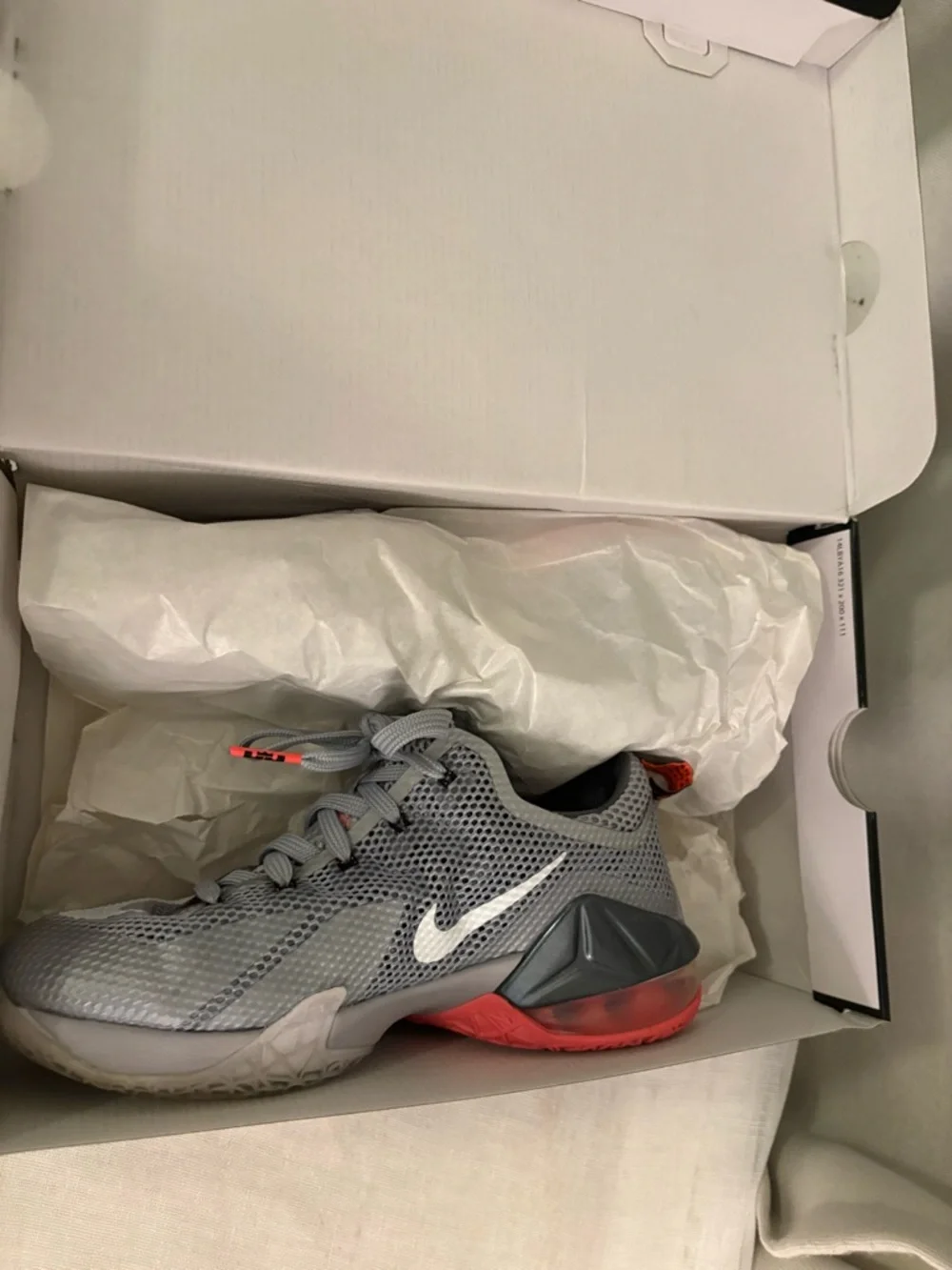 Nike LeBron XII Low GS Grey Orange Athletic Sneakers 5Y EUC w/ Box